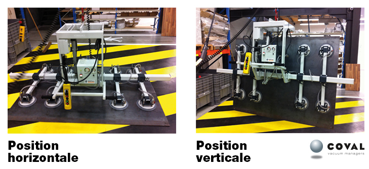 Manipulation de tôles acier avec un palonnier à ventouses Pivotant 90°