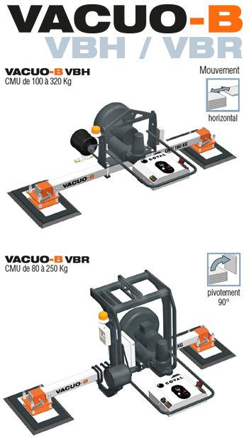 Palonniers à ventouses VACUO-B, dédiés à la manutention de charges lourdes de 80 à 320 kg de type panneaux bois